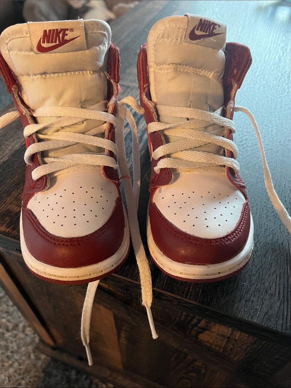 Nike Kids Maroon and White High-Top Sneakers - Picture 2 of 5